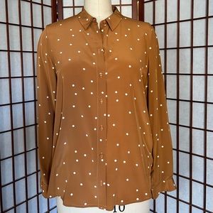 Sezane silk blouse, caramel with cream dots, M